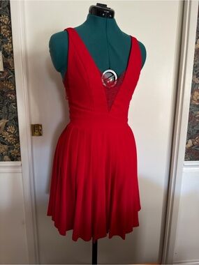 NOAM Hanoch - Red V-Neck Lace Inset Fit & Flare Dress - Size 2